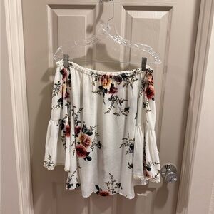 Umgee White Off-Shoulder Floral Bell Sleeve Blouse